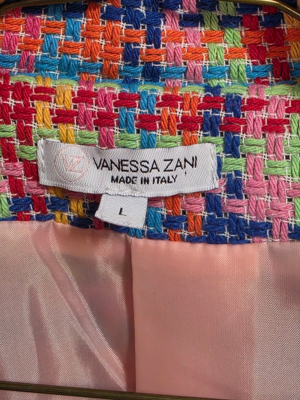 Vanessa Zani Multicolor Tweed Cropped Blazer Jacket Made In Italy Size L - Picture 6 of 10